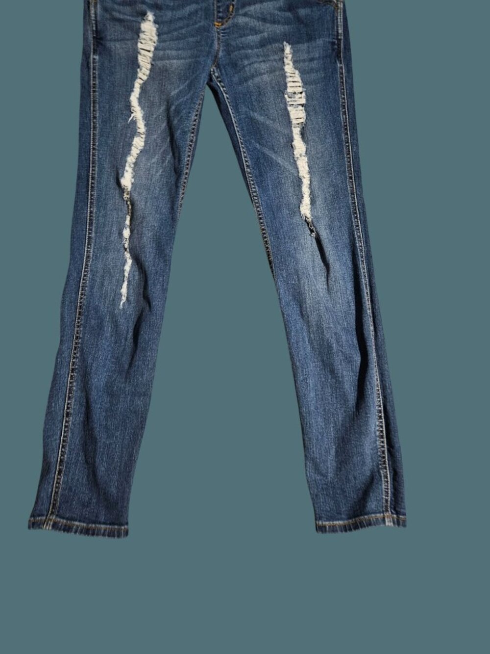 Sneak Peek Denim Distressed Skinny Overalls Stretchy Jeans Women Size L - Picture 7 of 10